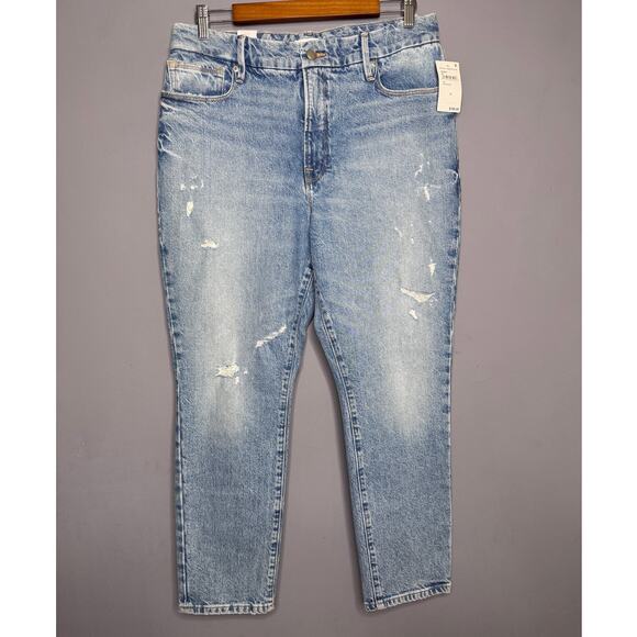 NWT Good American Classic Jeans Size 10 Blue Distressed High Rise Straight Leg - Picture 1 of 4